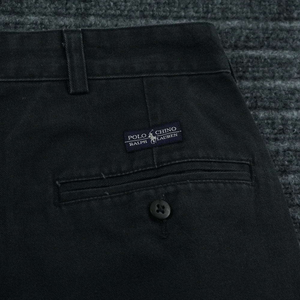 Vintage Polo Ralph Lauren Chino Pants Mens 36x29 Black Pleated Cotton Relaxed